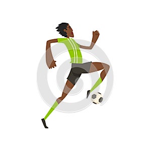 African american soccer player running and kicking the ball vector Illustration on a white background