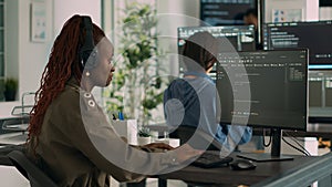 African american software engineer working focused on programming it language