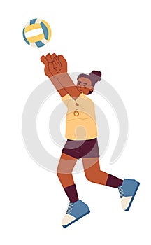 African american sportswoman kicking ball semi flat color vector character