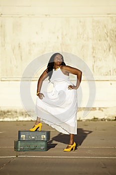 African American with suitcase