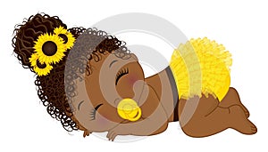 African American Sunflower Baby Girl with Pacifier