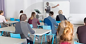 African American teacher giving presentation for students