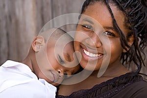African American teenage mother and her son.