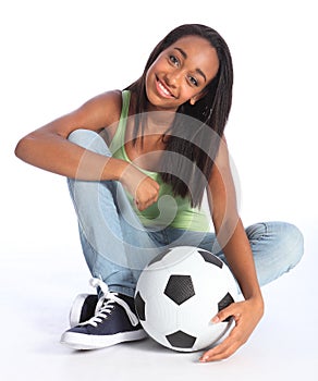 African American teenage soccer school girl