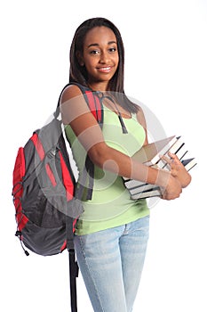 African American teenage student and school books