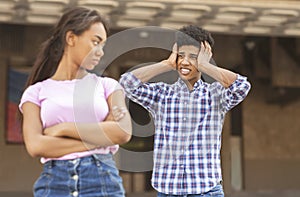 African American teenager regret about quarreling with girlfriend