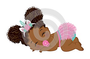 African American Unicorn Baby Girl in Pink Diaper