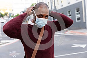 African American wearing covid19 coronavirus mask
