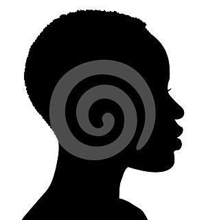 African American woman, African profile picture, silhouette. Girl from the side with very short hair. silhouette