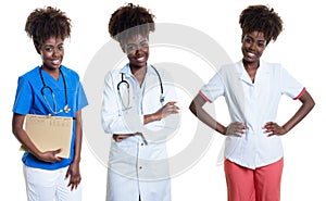 African american woman as nurse and doctor and female pharmacist photo