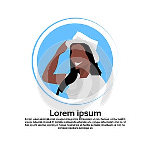 African american woman avatar happy lady holding hat face profile female cartoon character portrait isolated flat copy