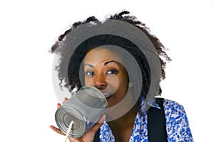 African american woman with can phone