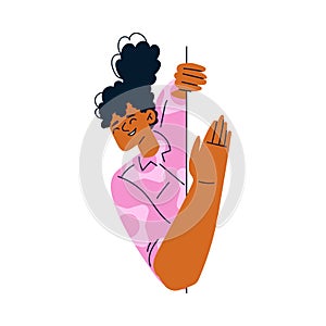 African American Woman Character Looking Out and Peeking from Corner or Wall Vector Illustration