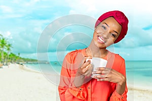 African american woman drinking tea