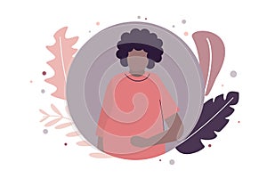 African American woman expecting baby. Pregnancy and motherhood. Cartoon pregnant lady in flowers. Black girl with