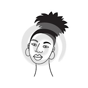 African american woman face, hand drawn logo of negroid race woman with curly hair.Social media avatar, simple icon.Doodle style,
