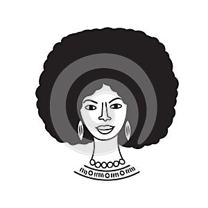 African american woman face, hand drawn logo of negroid race woman with curly hair.Social media avatar, simple icon.Doodle style,