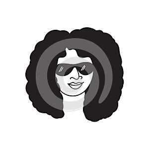 African american woman face, hand drawn logo of negroid race woman with curly hair.Social media avatar, simple icon.Doodle style,