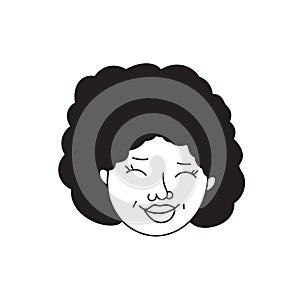 African american woman face, hand drawn logo of negroid race woman with curly hair.Social media avatar, simple icon.Doodle style,