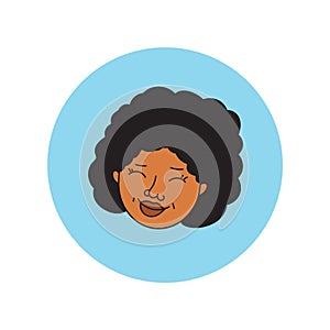 African american woman face,hand drawn logo of negroid race woman with curly hair.Social media avatar, simple round icon.Doodle