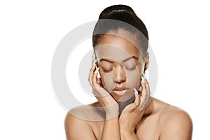 African American Woman Face, Hands, Beauty and Skin Care model