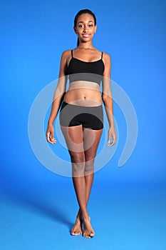 African american woman fit body in black underwear