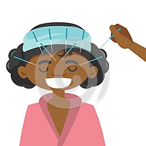 African-american woman getting acupuncture therapy