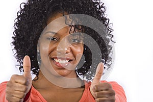 African American woman gives a thumbs up