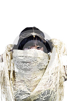 African American Woman With Gold Cloth Covering Face