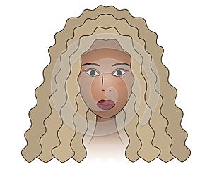 African American woman. Head of a girl with green eyes. Colored vector illustration. The face of a blonde lady.