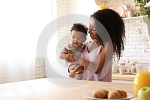 African-American woman with her baby. Happiness of motherhood