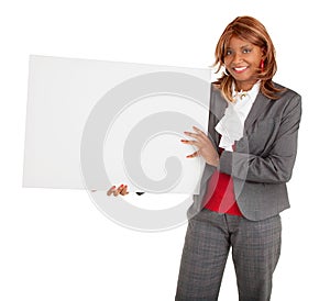 African American Woman Holding a Blank White Sign