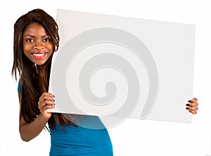 African American Woman Holding a Blank White Sign