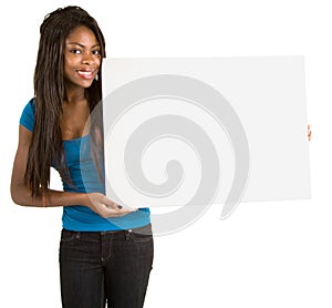 African American Woman Holding a Blank White Sign