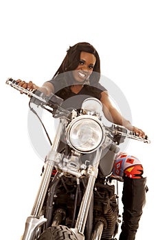 African American woman leggings motorcycle look