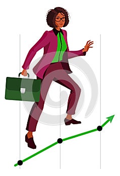 African American woman make successful career in business. Black successful woman and growth chart