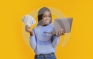 African american woman making money from internet