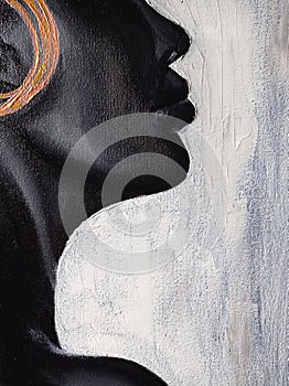 African American Woman Portrait Original Art Oil Painting Black and White