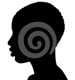 African American woman, African profile picture, silhouette. Girl from the side with very short hair. silhouette