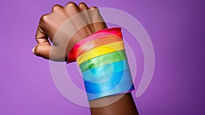 African American Woman With Rainbow Bracelet: Lgbtq Pride Month Symbol