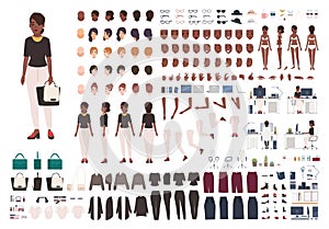 African American woman secretary, manager or office assistant DIY or animation kit. Set of female character body parts