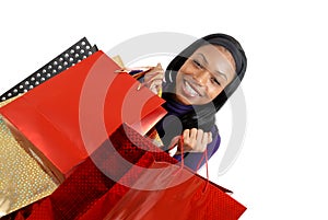 African american woman with shopping bags
