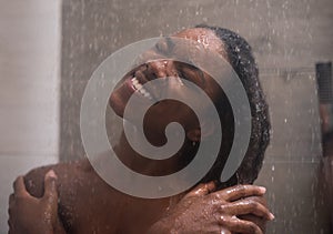 African American woman in the shower