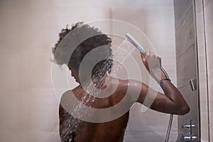 African American woman in the shower