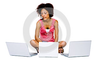 African American woman using laptops