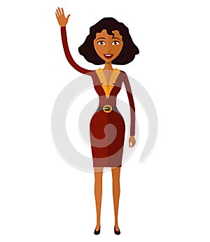 African american woman waving her hand cartoon. Vector.