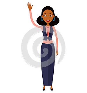 African american woman waving her hand cartoon-vector isolated