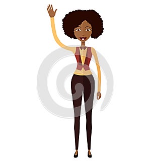 African american woman waving her hand cartoon-vector isolated o