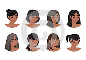 African American women hair styles collection. Black Women 3/4 view avatars vector