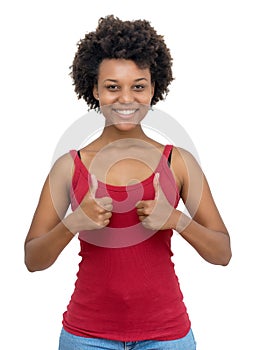 African american young adult woman showing thumbs up